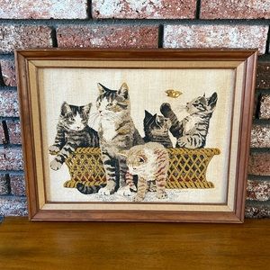 Vintage Framed Kittens on Linen by Jackson Design